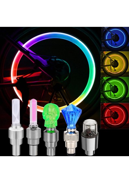 001-YEŞIL Stil Mini Neon Bisiklet Konuştu Işık Renkli LED Bisiklet Işıkları Motosiklet Araba Tekerleği Lastik Valf Kapakları Lamba Bisiklete Binme Uyarı Kafası Arka Işık (Yurt Dışından)