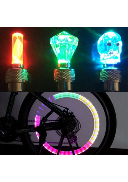 001-YEŞIL Stil Mini Neon Bisiklet Konuştu Işık Renkli LED Bisiklet Işıkları Motosiklet Araba Tekerleği Lastik Valf Kapakları Lamba Bisiklete Binme Uyarı Kafası Arka Işık (Yurt Dışından)