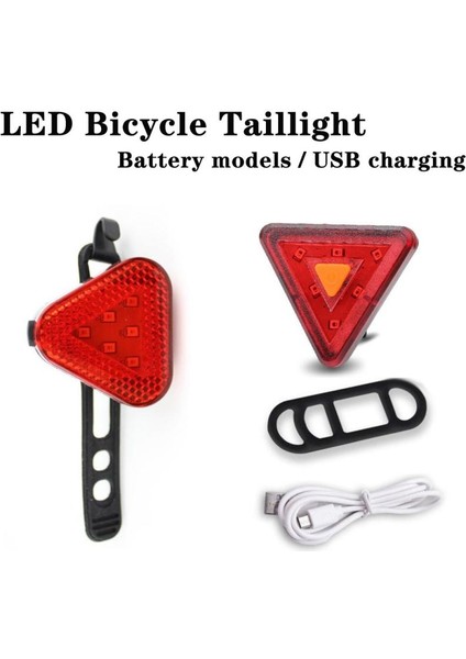 01-Pil Modelleri Stili Yeni LED Bisiklet Üçgen Arka Lambalar Su Geçirmez Dağ Bisikleti Arka Işık USB Şarj Üçlü Flaş Kask Güvenlik Uyarı Lambaları (Yurt Dışından)