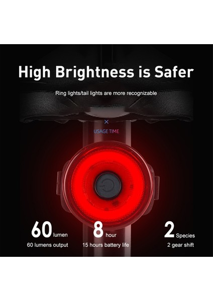 Kırmızı Stil Akıllı Bisiklet Arka Lambası Otomatik Startstop Fren Algılama Ipx6 Su Geçirmez USB Şarj Arka Lambası Bisiklet LED Işığı (Yurt Dışından) indirimleri