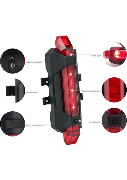 Mavi Stil Bisiklet Bisiklet Işık USB Şarj Edilebilir LED Ön Arka Kuyruk Arka Lambası Taşınabilir Güvenlik Uyarı Bisiklet Işığı Flaş Bisiklet Aksesuarları (Yurt Dışından)