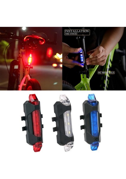 Mavi Stil Bisiklet Bisiklet Işık USB Şarj Edilebilir LED Ön Arka Kuyruk Arka Lambası Taşınabilir Güvenlik Uyarı Bisiklet Işığı Flaş Bisiklet Aksesuarları (Yurt Dışından)