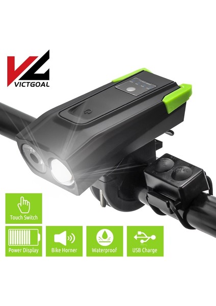 4000MAH Mavi Işık Stili Vıctgoal Ah Akıllı Bisiklet Ön Işık USB Şarj Edilebilir Bisiklet LED Far 800 Lümen Çift T6 Lamba Korna Döngüsü El Feneri (Yurt Dışından)