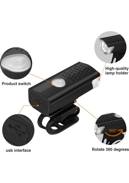 Beyaz Stil USB Şarj Edilebilir Bisiklet Işık 300 Lm Mtb Bisiklet Far 3 Mod Bisiklet Güvenlik Uyarı Işığı Su Geçirmez Bisiklet Lambası El Feneri (Yurt Dışından)