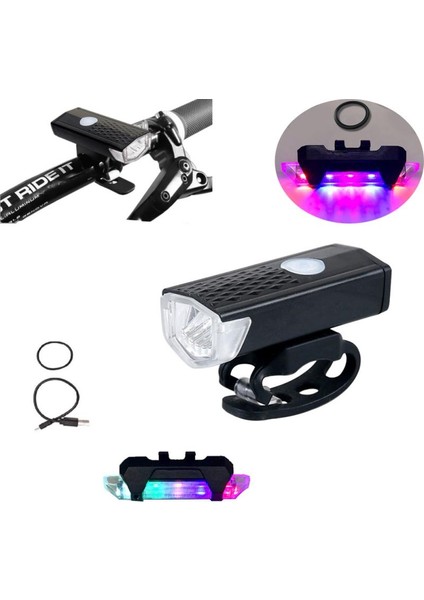 Siyah Stil USB Şarj Bisiklet Işık Ön Far Bisiklet Kuyruk Işık Seti Dağ Bisikletçiliği Su Geçirmez Lamba LED El Feneri Mtb Bisiklet Aksesuarı (Yurt Dışından)