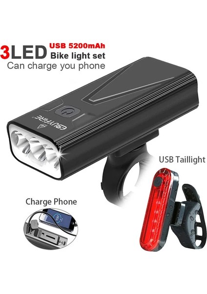 TH2-3HXLEGGINGSXE01 Stili L2T6 Bisiklet Işık USB Şarj Edilebilir Bisiklet Işıkları Ah Güç Bankası Bisiklet Mtb Lambası Far El Feneri Opsiyonel Arka Lambası (Yurt Dışından)
