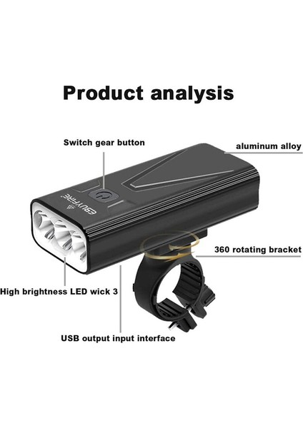 TH2-3HXLEGGINGSXE01 Stili L2T6 Bisiklet Işık USB Şarj Edilebilir Bisiklet Işıkları Ah Güç Bankası Bisiklet Mtb Lambası Far El Feneri Opsiyonel Arka Lambası (Yurt Dışından)