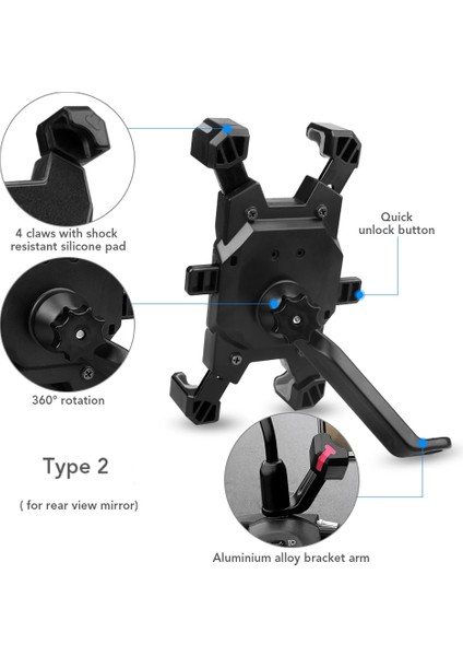 Siyah Tip 1 Stil Bisiklet Cep Telefonu Tutucu 360 ° Döndürme Ayarlanabilir Hızlı Kilit Bisiklet Telefonu Bisiklet Için Dikiz Aynası Telefon Braketi (Yurt Dışından) fırsatları