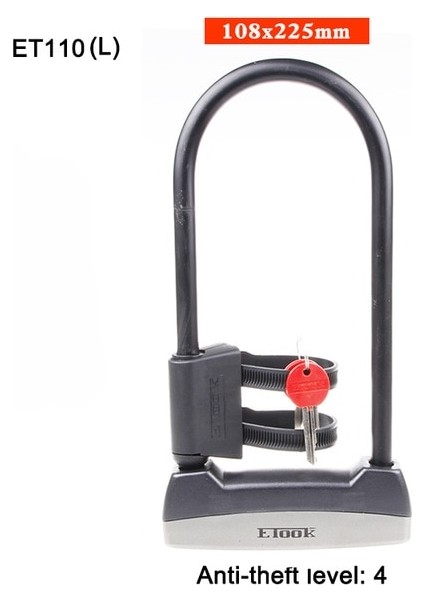 ET110-L Stili Etook Alaşımlı Çelik Bisiklet U Kilidi Güvenlik Hırsızlığa Karşı Ağır Hizmet Tipi Taşınabilir Sabitleme Mtb Yol Bisikleti Motosiklet Scooter Evrensel Kilit (Yurt Dışından)