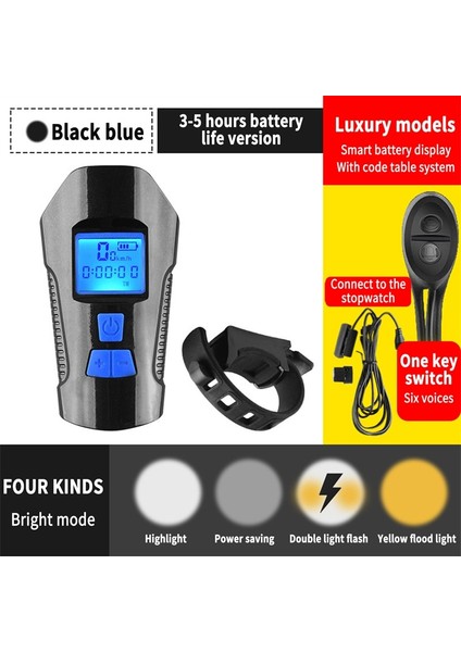 Mavi Kod Stili Su Geçirmez Bisiklet Işık USB Şarj Edilebilir Bisiklet Ön Işık El Feneri ile Bisiklet Bilgisayarı LCD Kilometre Bisiklet Kafa Işık Korna (Yurt Dışından)