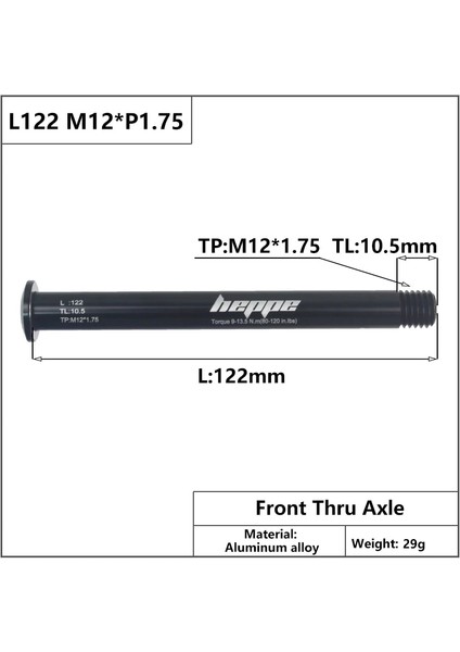 L122 M12X1.75 TL10.5 Stili Heppe Mtb Yol Bisikleti Thru Aks Arka Hub Thru Aks Ön Çatal Mil Skewerxxp1.0p1.5p1.75 (Yurt Dışından)
