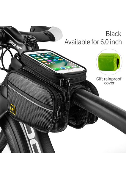 6.0-Siyah Stil Coolchange Bisiklet Çantası Ön Çerçeve Büyük Mtb Bisiklet Çantası Su Geçirmez Kapak Ekranlı Dokunmatik Üst Tüp Telefon Çantası Bisiklet Aksesuarları (Yurt Dışından)