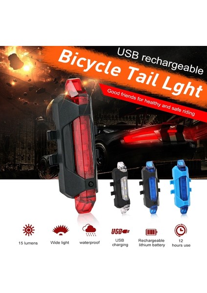 Siyah Stil Dağ Bisikleti Bisiklet Işığı Kuyruk Lambası Güvenlik Uyarı Işığı USB Şarj Edilebilir Bisiklet Işığı Su Geçirmez Arka Kuyruk Işığı Tslm1 (Yurt Dışından)