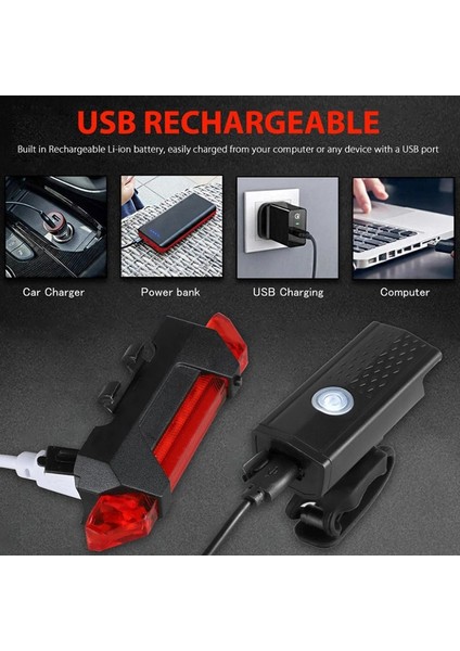 Beyaz Far Stili USB Şarj Edilebilir Bisiklet Işık Mtb Bisiklet Ön Arka Arka Kuyruk Işık Bisiklet Güvenlik Uyarı Işığı Bisiklet Lambası Fener El Feneri (Yurt Dışından)
