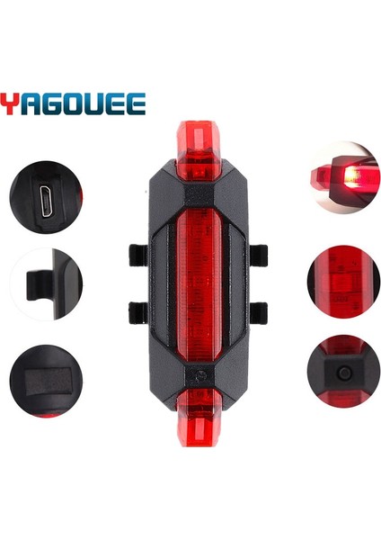 1x Kırmızı ve Beyaz Stil Taşınabilir USB Şarj Edilebilir Bisiklet Bisiklet Güvenlik Uyarı Işığı Arka Lambası Bisiklet Arka Lambası Süper Parlak Bisiklet Işığı 3 Renk (Yurt Dışından)