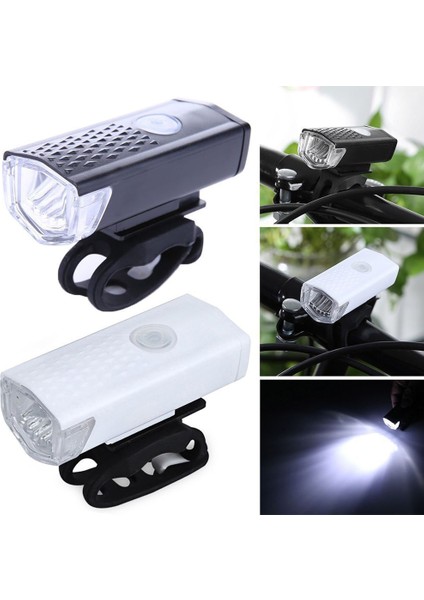 Beyaz Far Stili USB Şarj Edilebilir Bisiklet Işık LED Dağ Bisikleti Ön Işık Arka Arka Lamba Su Geçirmez El Feneri Bisiklet Far Uyarı Lambası (Yurt Dışından)
