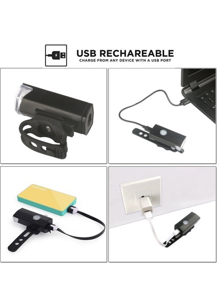 Beyaz Far Stili USB Şarj Edilebilir Bisiklet Işık LED Dağ Bisikleti Ön Işık Arka Arka Lamba Su Geçirmez El Feneri Bisiklet Far Uyarı Lambası (Yurt Dışından)