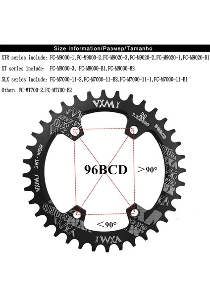 Siyah 34T Yuvarlak Stil Vxm 96BCD Zincir Halkası Pedivela Monoplato Mtb Dağ Bcd 96 Bisiklet Bisiklet Aynakol Dişli Dar Geniş Diş Plakası (Yurt Dışından)