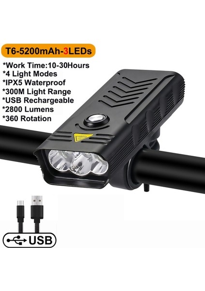 3T6-5200MAH Stili 8t6 LED Bisiklet Işık USB Şarj Edilebilir Mah Bisiklet Işık Arka Far Süper Parlak El Feneri Mtb Rode Bisiklet Ön Lamba (Yurt Dışından)