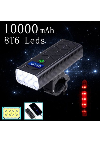 3T6-5200MAH Stili 8t6 LED Bisiklet Işık USB Şarj Edilebilir Mah Bisiklet Işık Arka Far Süper Parlak El Feneri Mtb Rode Bisiklet Ön Lamba (Yurt Dışından)