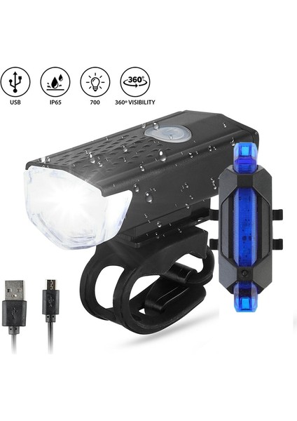 E Stili Bisiklet Bisiklet Işık USB LED Şarj Edilebilir Set Dağ Döngüsü Ön Arka Far Lambası El Feneri (Yurt Dışından)