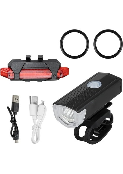 E Stili Bisiklet Bisiklet Işık USB LED Şarj Edilebilir Set Dağ Döngüsü Ön Arka Far Lambası El Feneri (Yurt Dışından)