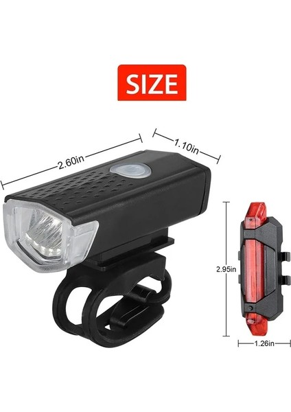 E Stili Bisiklet Bisiklet Işık USB LED Şarj Edilebilir Set Dağ Döngüsü Ön Arka Far Lambası El Feneri (Yurt Dışından)