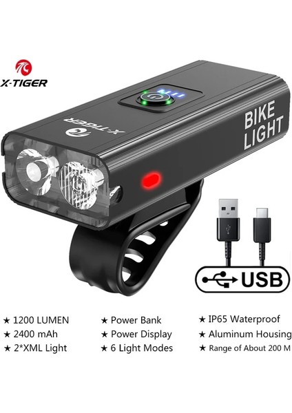 QD-0202 Stili X-Tıger Yağmur Geçirmez Bisiklet Işık USB Şarj Edilebilir LED Lümen Mtb Yol Bisikleti Ön Lamba El Feneri Ah Bisiklet Far (Yurt Dışından)
