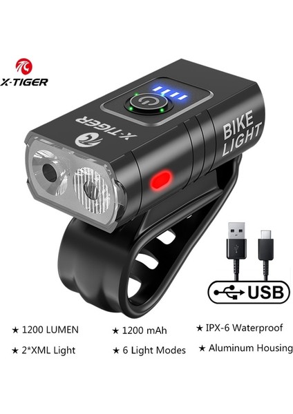 QD-0202 Stili X-Tıger Yağmur Geçirmez Bisiklet Işık USB Şarj Edilebilir LED Lümen Mtb Yol Bisikleti Ön Lamba El Feneri Ah Bisiklet Far (Yurt Dışından)