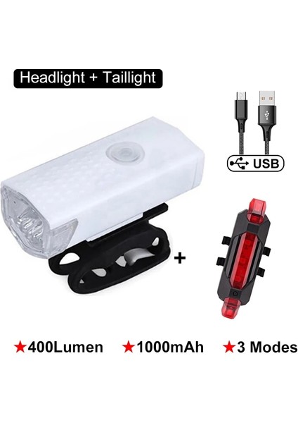 Bisiklet Işık Seti H Stili Bisiklet Işık Ön USB Şarj Edilebilir Lamba Bisiklet Far Bisiklet El Feneri Arka Lambası Bisiklet Fener Lambaları Bisiklet Aksesuarları (Yurt Dışından)