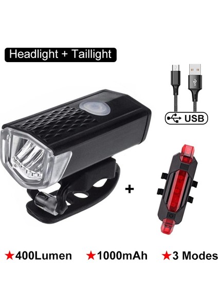 Bisiklet Işık Seti H Stili Bisiklet Işık Ön USB Şarj Edilebilir Lamba Bisiklet Far Bisiklet El Feneri Arka Lambası Bisiklet Fener Lambaları Bisiklet Aksesuarları (Yurt Dışından)