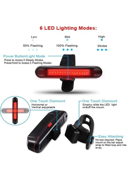 Kırmızı Beyaz Stil Bisiklet Arka Işık USB Şarj Edilebilir LED Güvenlik Uyarı Lambası Aksesuarları Gece Bisiklet Işığı Ipx-5 Su Geçirmez Bisiklet Kuyruk Lambası (Yurt Dışından) indirimleri