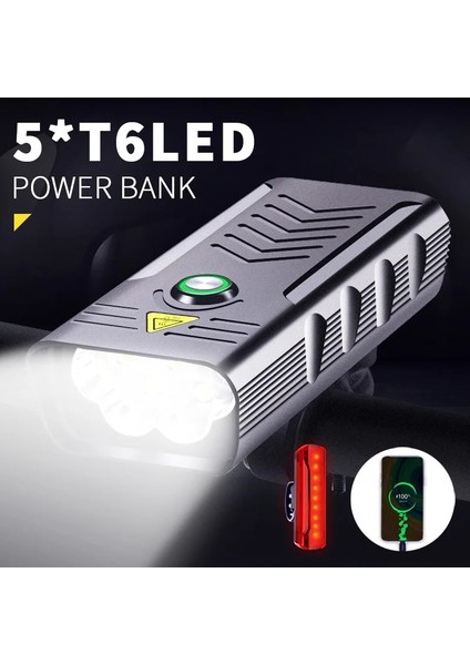 2t6 Bir Stil 5t6 LED Far Bisiklet Işık Ön USB Şarj Edilebilir Su Geçirmez Mah El Feneri Bisiklet Işık Bisiklet Mtb Arka Işık (Yurt Dışından)