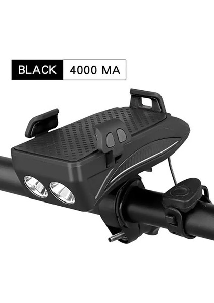 Siyah 4000 Stili Bisiklet Işık LED Bisiklet Ön Işık USB Şarj Edilebilir Güç Bankaları Bisiklete Binme Telefon Standı Korna Işlevli Mtb El Feneri (Yurt Dışından)