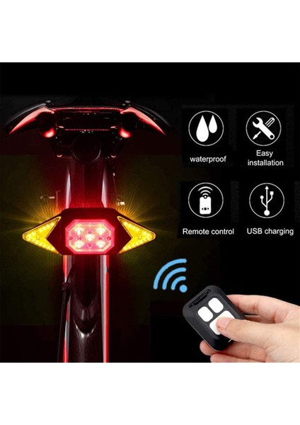 Akıllı Bisiklet Işığı Kablosuz Uzaktan Kumanda Bisiklete Binme Sinyali Arka Lambası USB Bisiklet Şarj Edilebilir Arka Işık LED Uyarı Lambası (Yurt Dışından)