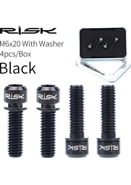 M6X20MM Siyah Stil 4 Adetlot Titanyum Ti Ct4 Cıvata Mtb Bisiklet Bisiklet Krank Için Vidalar Disk Fren Kaliper Kulaklık Kök Adaptör Yıkayıcı ile (Yurt Dışından)