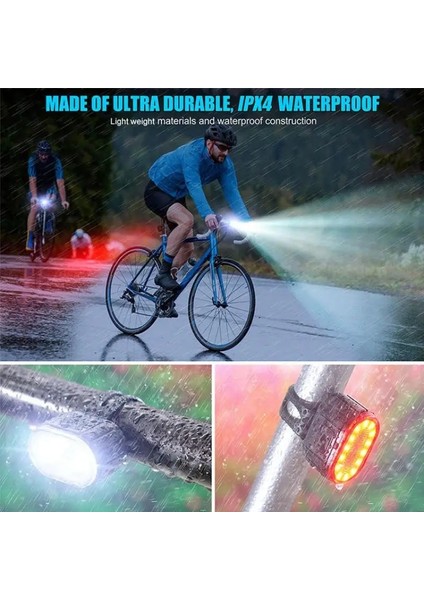 Far Tarzı 1 Adet LED Bisiklet Işıkları USB Şarj Edilebilir Bisiklet Ön Arka Işık Mtb Far Arka Lambası Bisiklet El Feneri Güvenlik Uyarı Işıkları (Yurt Dışından)