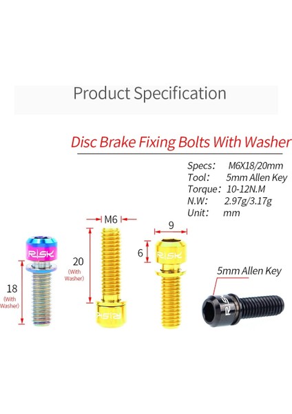 M6X18MM Titanyum Stili 4 Adetlot Titanyum Ti Ct4 Cıvata Mtb Bisiklet Bisiklet Krank Için Vidalar Disk Fren Kaliper Kulaklık Kök Adaptör Yıkayıcı ile (Yurt Dışından)