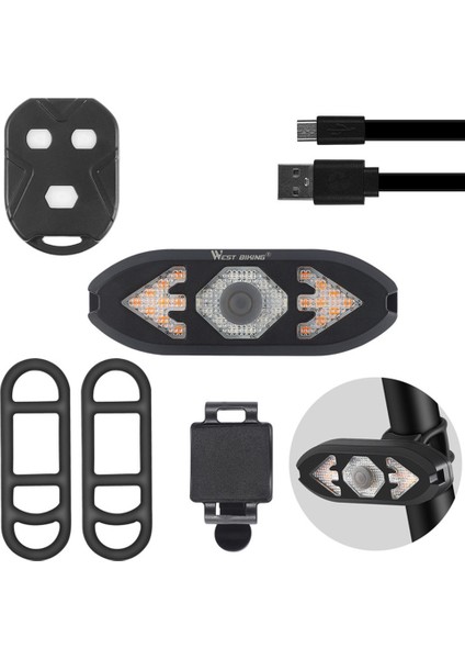 Akıllı Bisiklet Işığı Kablosuz Uzaktan Kumanda Bisiklete Binme Sinyal Arka Lambası Su Geçirmez USB Şarj Edilebilir Bisiklet Arka LED Işık (Yurt Dışından)