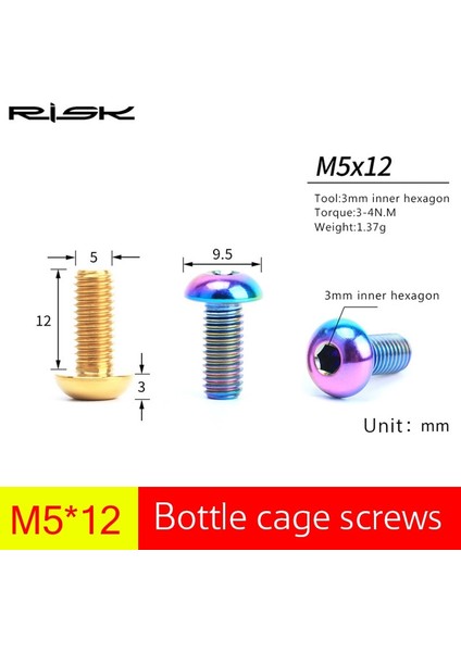 Gökkuşağı Stili 2 Adet Risk Titanyum Bisiklet Su Şişesi Tutacağı Cıvatalar M5*12MM Bisiklet Şişe Kafesi Vidaları Ultralight Mtb Bisiklet Şişe Tutucu Cıvataları (Yurt Dışından) fırsatları