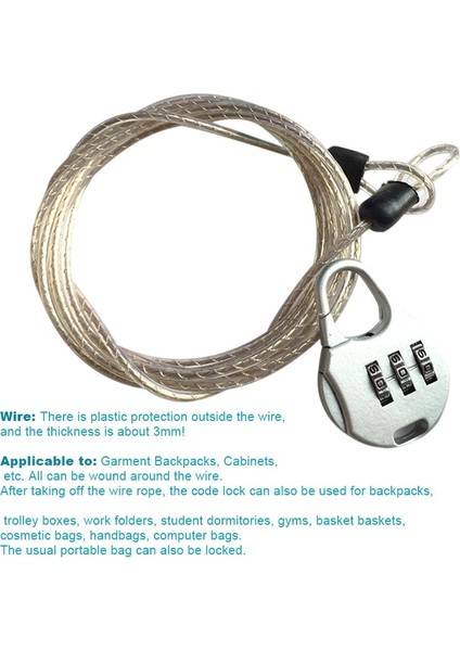 Gösteri Stili Olarak Hırsızlığa Karşı Şifreli Kilit Çelik Kablo Bagaj Güvenlik Koruyucu Bisiklet Zinciri Kilitleri Sırt Çantası Asma Kilit SAL99 (Yurt Dışından) fırsatları