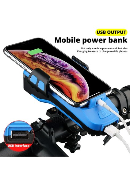 2000MAH Kırmızı Stil Lümens Işlevli 4 1 Bisiklet Işık Güçlü Bisiklet El Feneri Bisiklet Kornası Güç Bankası Telefon Tutucu Olarak Bisiklet Ön Işık (Yurt Dışından)
