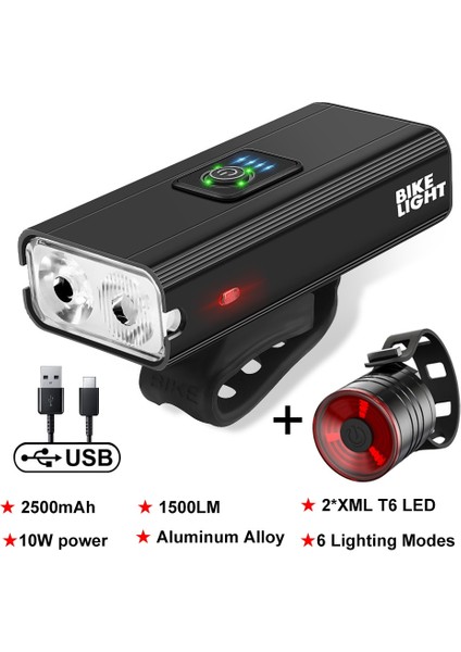 1500LM C-04 Stili T6 LED Bisiklet Işık Bisiklet Ön Lamba USB LED 10W 1000LM Şarj Edilebilir Güç Ekranı 6 Mod Mtb Dağ Yolu Bisiklet Lambası (Yurt Dışından)