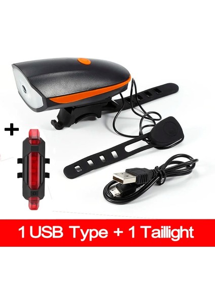 USB Turuncu A Kırmızı Stili 3 Modlu Bisiklet Ön Işık Süper Yüksek Sesli Çan Kornası USB Pil LED Far Bisiklet El Feneri Su Geçirmez Bisiklet Aksesuarları (Yurt Dışından)