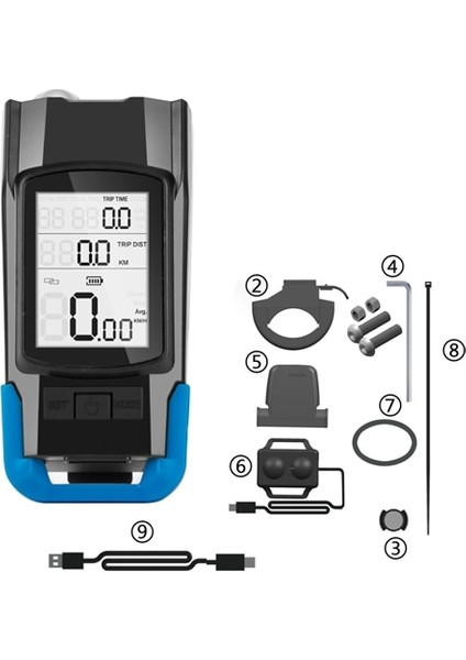 Mavi Stil Bisiklet Bilgisayarı El Feneri Bisiklet Kornası USB Far Binme Lam Dağ Işığı 6 Modlu Alarm Kornası ile LED Far (Yurt Dışından)