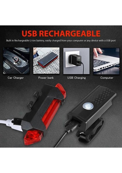Siyah Mavi Tarzı LED Bisiklet Aydınlatma USB Şarj Edilebilir Dağ Döngüsü Ön Arka Far Kuyruk Lambası El Feneri Bisiklet Aksesuarları (Yurt Dışından)