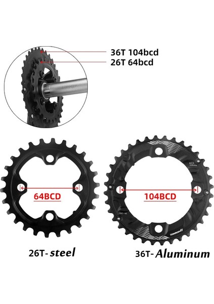26T ve 36T Stili Prowheel Mtb Bcd Çift Aynakol 2* Hız Bisiklet Zinciri Yüzük Dağ Bisikleti Aynakol Mtb Aynakol (Yurt Dışından)