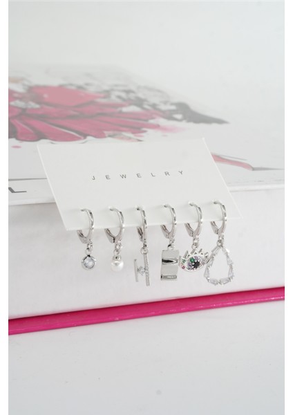 Kadın Vip Seri Baget Zirkon Taşlı 6'lı Küpe Seti