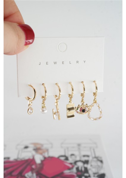 Kadın Vip Seri Baget Zirkon Taşlı 6'lı Küpe Seti