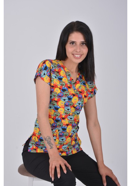 Susam Sokağı Desenli Likralı Hemşire Doktor Üst Forma modelleri